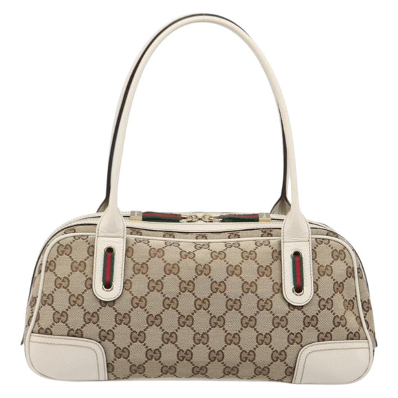 GUCCI GG Canvas Princi Hand Bag Leather Beige Gold 161720 Auth 203872SAV