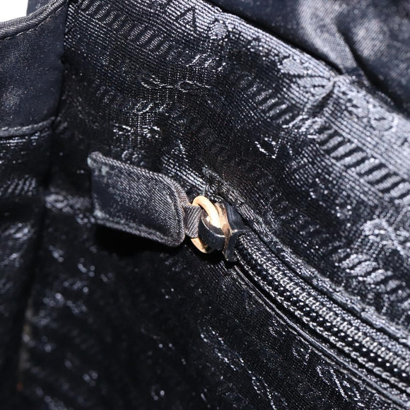 PRADA Metal Handle Hand Bag Nylon Black Gold Auth 203873