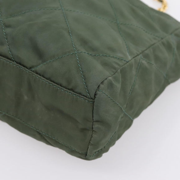 PRADA Chain Shoulder Bag Nylon Khaki Gold Auth 203875
