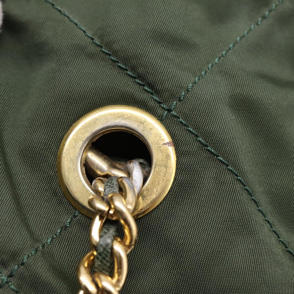 PRADA Chain Shoulder Bag Nylon Khaki Gold Auth 203875