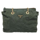 PRADA Chain Shoulder Bag Nylon Khaki Gold Auth 203875-13
