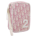 Christian Dior Trotter Canvas Pouch PVC Pink Silver Auth 203879-1