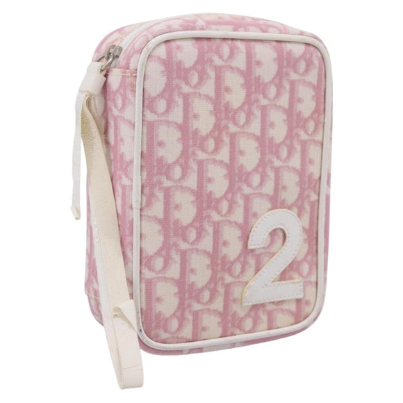 Christian Dior Trotter Canvas Pouch PVC Pink Silver Auth 203879
