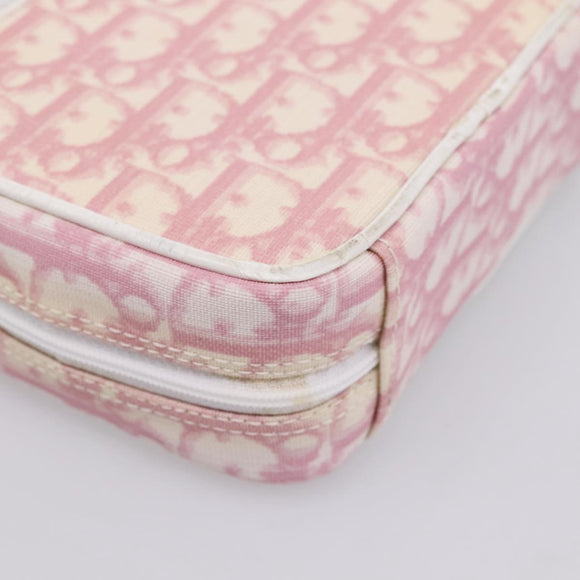 Christian Dior Trotter Canvas Pouch PVC Pink Silver Auth 203879