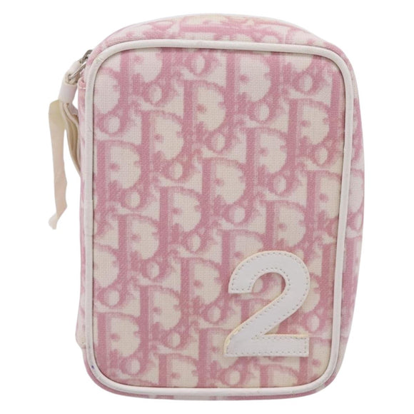 Christian Dior Trotter Canvas Pouch PVC Pink Silver Auth 203879
