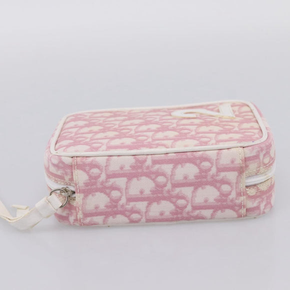 Christian Dior Trotter Canvas Pouch PVC Pink Silver Auth 203879