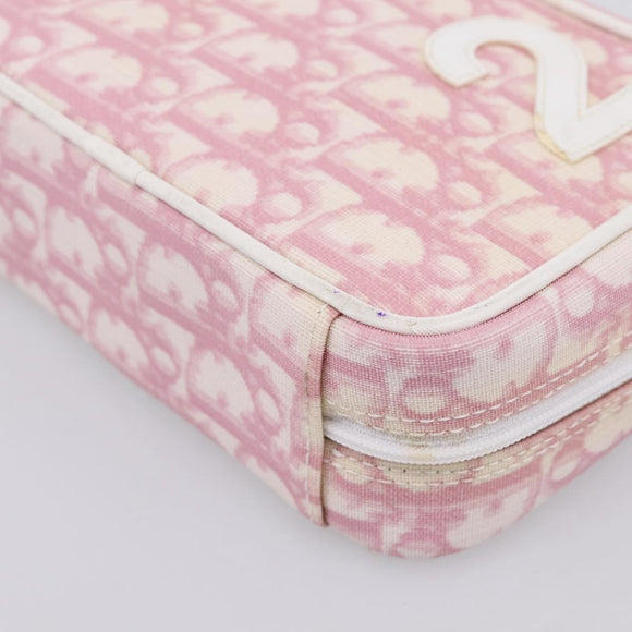 Christian Dior Trotter Canvas Pouch PVC Pink Silver Auth 203879
