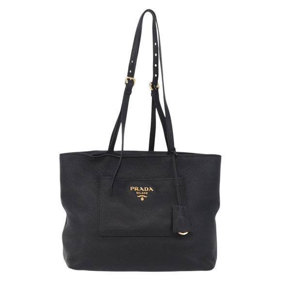 PRADA Tote Bag Vittero Dino Leather Black Gold Auth 203881V