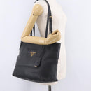 PRADA Tote Bag Vittero Dino Leather Black Gold Auth 203881V-28