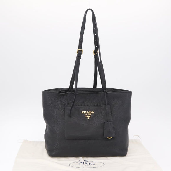 PRADA Tote Bag Vittero Dino Leather Black Gold Auth 203881V