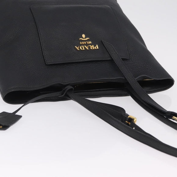 PRADA Tote Bag Vittero Dino Leather Black Gold Auth 203881V