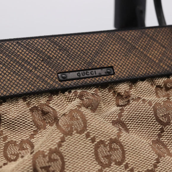 GUCCI GG Canvas Wood Handle Hand Bag Beige 112683 Auth 203883V