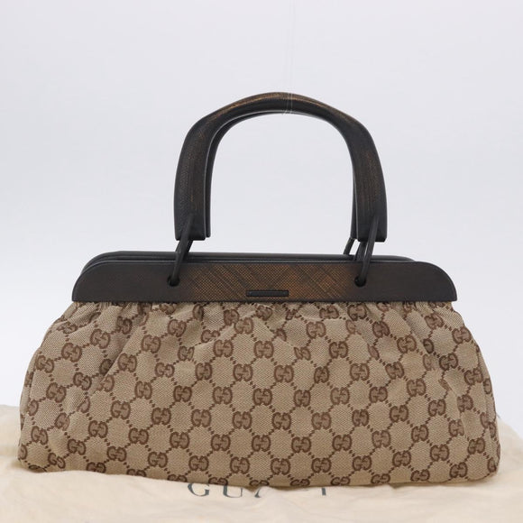 GUCCI GG Canvas Wood Handle Hand Bag Beige 112683 Auth 203883V