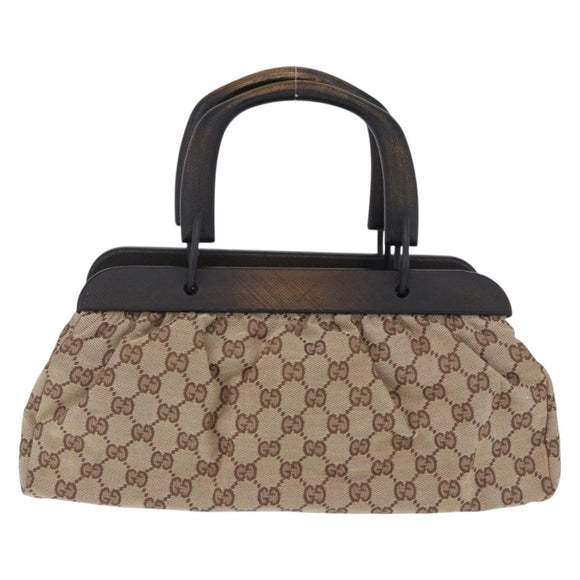 GUCCI GG Canvas Wood Handle Hand Bag Beige 112683 Auth 203883V