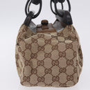 GUCCI GG Canvas Wood Handle Hand Bag Beige 112683 Auth 203883V-5