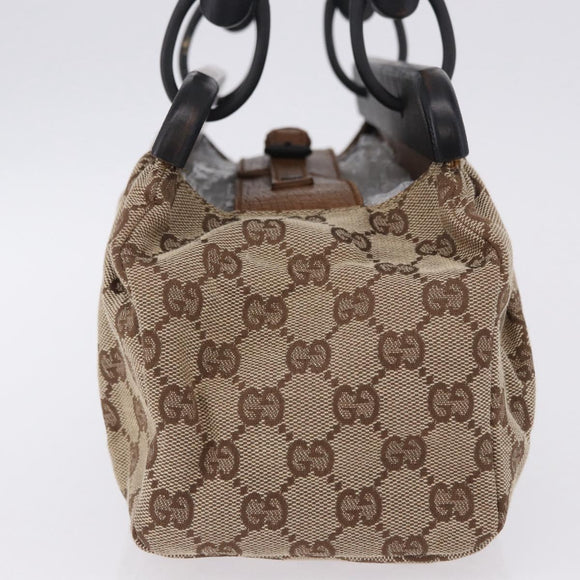 GUCCI GG Canvas Wood Handle Hand Bag Beige 112683 Auth 203883V