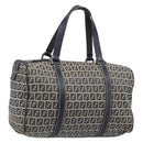 FENDI Zucchino Canvas Boston Bag Navy Silver Auth 203884-1