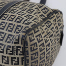 FENDI Zucchino Canvas Boston Bag Navy Silver Auth 203884-14