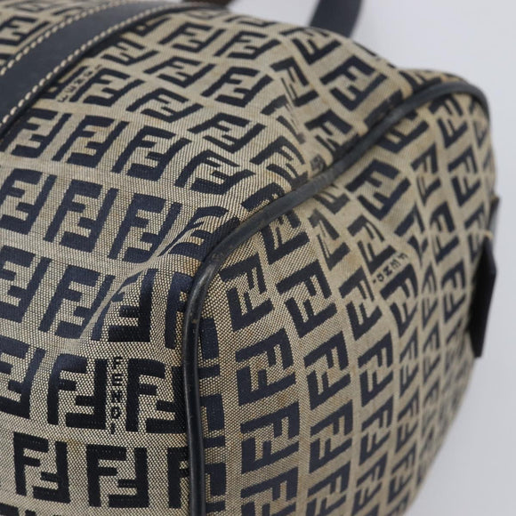 FENDI Zucchino Canvas Boston Bag Navy Silver Auth 203884