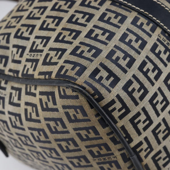 FENDI Zucchino Canvas Boston Bag Navy Silver Auth 203884