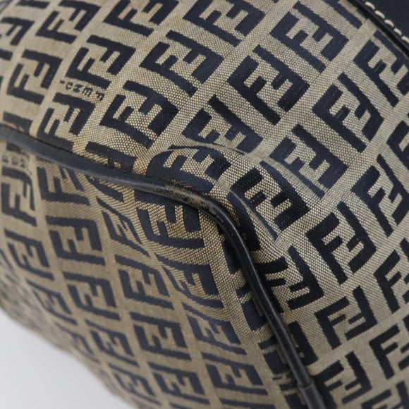 FENDI Zucchino Canvas Boston Bag Navy Silver Auth 203884