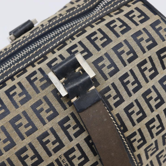 FENDI Zucchino Canvas Boston Bag Navy Silver Auth 203884
