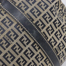 FENDI Zucchino Canvas Boston Bag Navy Silver Auth 203884-9