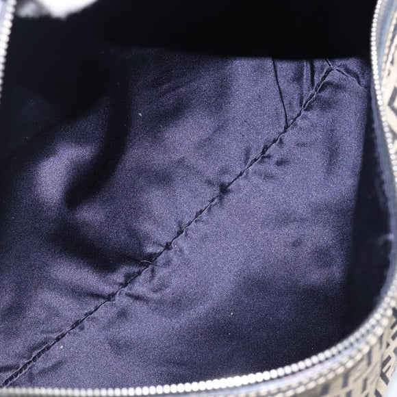 FENDI Zucchino Canvas Boston Bag Navy Silver Auth 203884