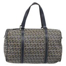 FENDI Zucchino Canvas Boston Bag Navy Silver Auth 203884-13