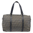 FENDI Zucchino Canvas Boston Bag Navy Silver Auth 203884-2