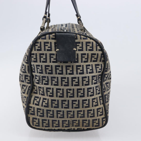 FENDI Zucchino Canvas Boston Bag Navy Silver Auth 203884