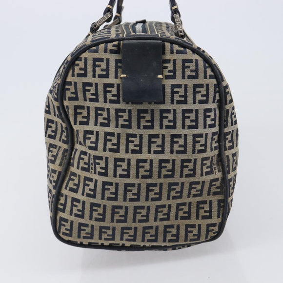 FENDI Zucchino Canvas Boston Bag Navy Silver Auth 203884