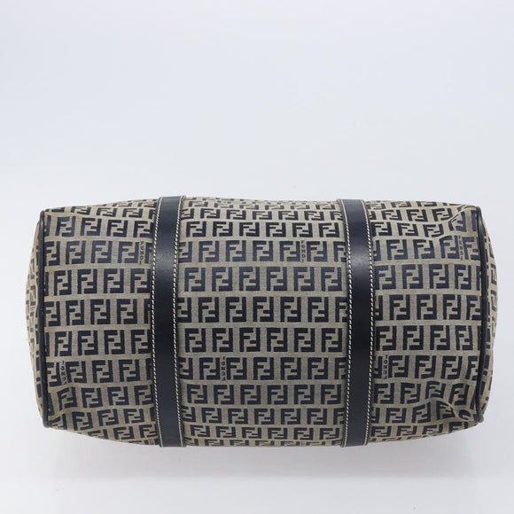 FENDI Zucchino Canvas Boston Bag Navy Silver Auth 203884