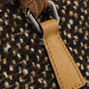PRADA Hand Bag Leather Tweed Brown Silver Auth 203885A-10