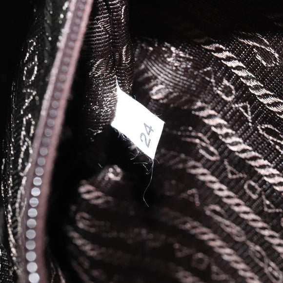 PRADA Hand Bag Leather Tweed Brown Silver Auth 203885A