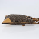 PRADA Hand Bag Leather Tweed Brown Silver Auth 203885A-3