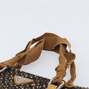 PRADA Hand Bag Leather Tweed Brown Silver Auth 203885A-14