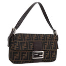FENDI Zucca Canvas Mamma Baguette Shoulder Bag Black Brown Auth 203886V-1