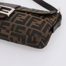 FENDI Zucca Canvas Mamma Baguette Shoulder Bag Black Brown Auth 203886V-14