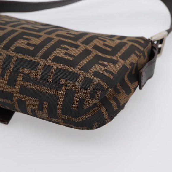 FENDI Zucca Canvas Mamma Baguette Shoulder Bag Black Brown Auth 203886V