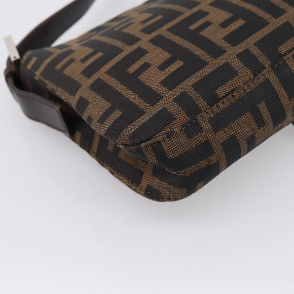 FENDI Zucca Canvas Mamma Baguette Shoulder Bag Black Brown Auth 203886V