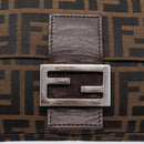 FENDI Zucca Canvas Mamma Baguette Shoulder Bag Black Brown Auth 203886V-19