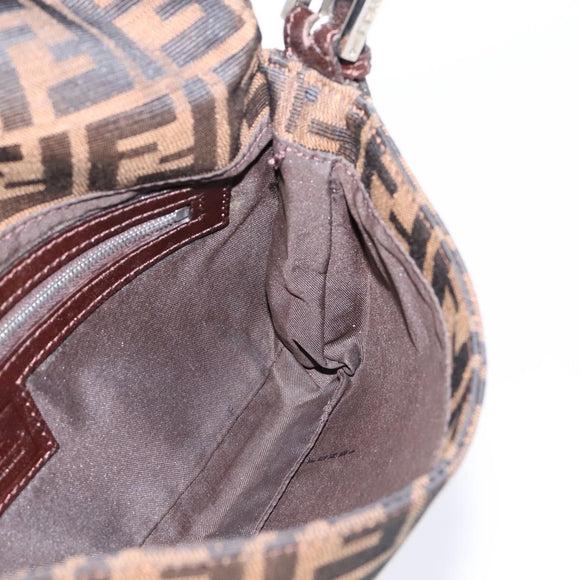 FENDI Zucca Canvas Mamma Baguette Shoulder Bag Black Brown Auth 203886V