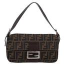 FENDI Zucca Canvas Mamma Baguette Shoulder Bag Black Brown Auth 203886V-13
