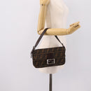 FENDI Zucca Canvas Mamma Baguette Shoulder Bag Black Brown Auth 203886V-25