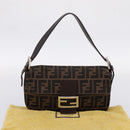 FENDI Zucca Canvas Mamma Baguette Shoulder Bag Black Brown Auth 203886V-12