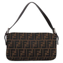 FENDI Zucca Canvas Mamma Baguette Shoulder Bag Black Brown Auth 203886V-2