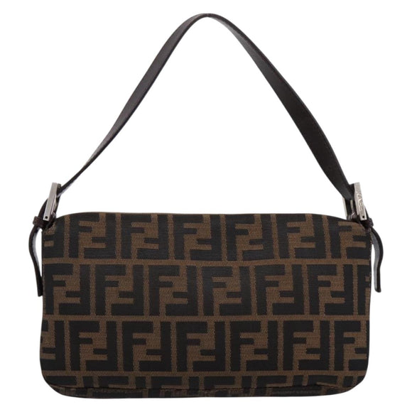 FENDI Zucca Canvas Mamma Baguette Shoulder Bag Black Brown Auth 203886V