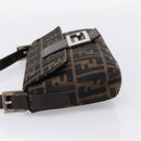 FENDI Zucca Canvas Mamma Baguette Shoulder Bag Black Brown Auth 203886V-3