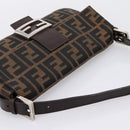 FENDI Zucca Canvas Mamma Baguette Shoulder Bag Black Brown Auth 203886V-6